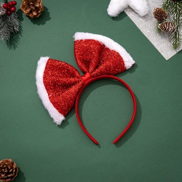 Oversized Glitter Bow Headband Girls Soft Accessories for Christmas Party